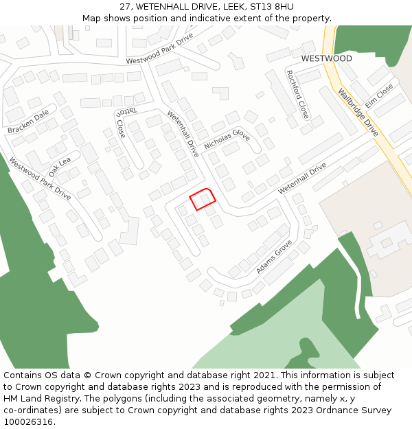 27, WETENHALL DRIVE, LEEK, ST13 8HU: Location map and indicative extent of plot