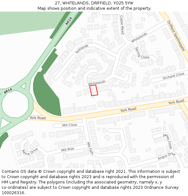27, WHITELANDS, DRIFFIELD, YO25 5YW: Location map and indicative extent of plot