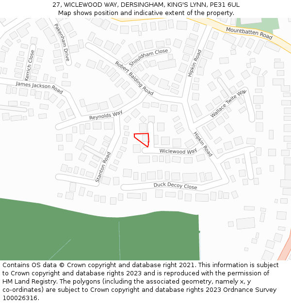 27, WICLEWOOD WAY, DERSINGHAM, KING'S LYNN, PE31 6UL: Location map and indicative extent of plot