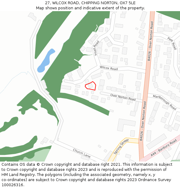 27, WILCOX ROAD, CHIPPING NORTON, OX7 5LE: Location map and indicative extent of plot
