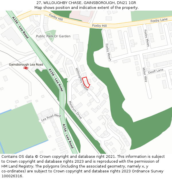 27, WILLOUGHBY CHASE, GAINSBOROUGH, DN21 1GR: Location map and indicative extent of plot