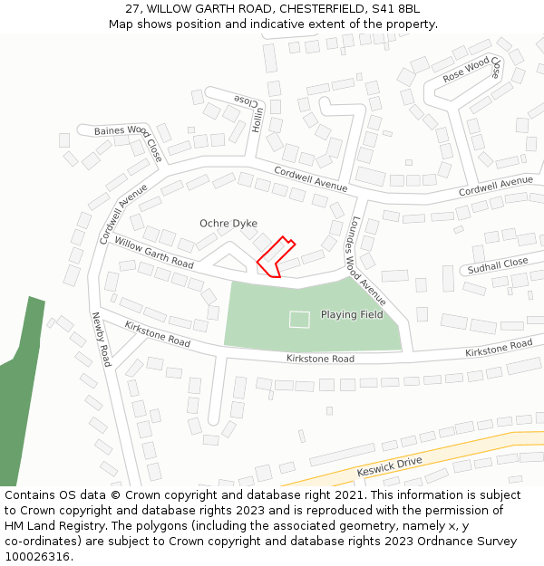 27, WILLOW GARTH ROAD, CHESTERFIELD, S41 8BL: Location map and indicative extent of plot
