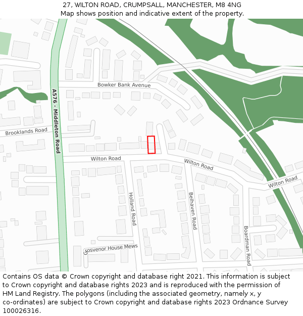 27, WILTON ROAD, CRUMPSALL, MANCHESTER, M8 4NG: Location map and indicative extent of plot