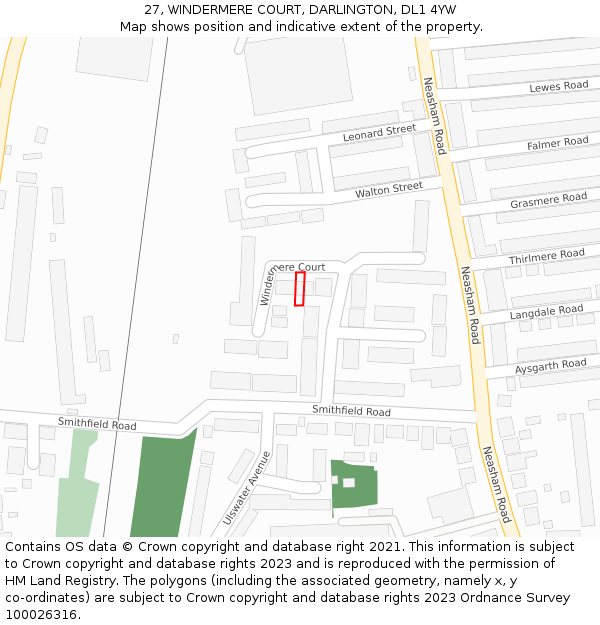 27, WINDERMERE COURT, DARLINGTON, DL1 4YW: Location map and indicative extent of plot