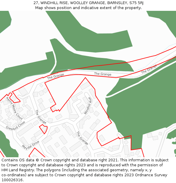 27, WINDHILL RISE, WOOLLEY GRANGE, BARNSLEY, S75 5RJ: Location map and indicative extent of plot