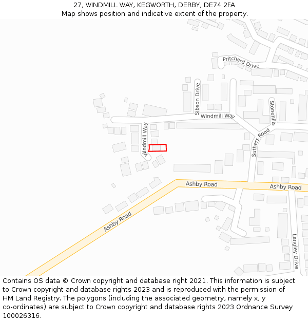 27, WINDMILL WAY, KEGWORTH, DERBY, DE74 2FA: Location map and indicative extent of plot