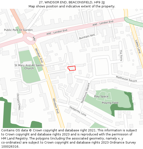 27, WINDSOR END, BEACONSFIELD, HP9 2JJ: Location map and indicative extent of plot
