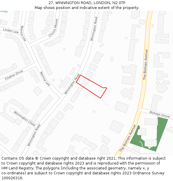 27, WINNINGTON ROAD, LONDON, N2 0TP: Location map and indicative extent of plot