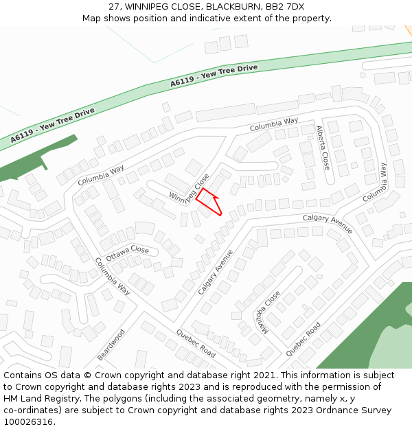 27, WINNIPEG CLOSE, BLACKBURN, BB2 7DX: Location map and indicative extent of plot
