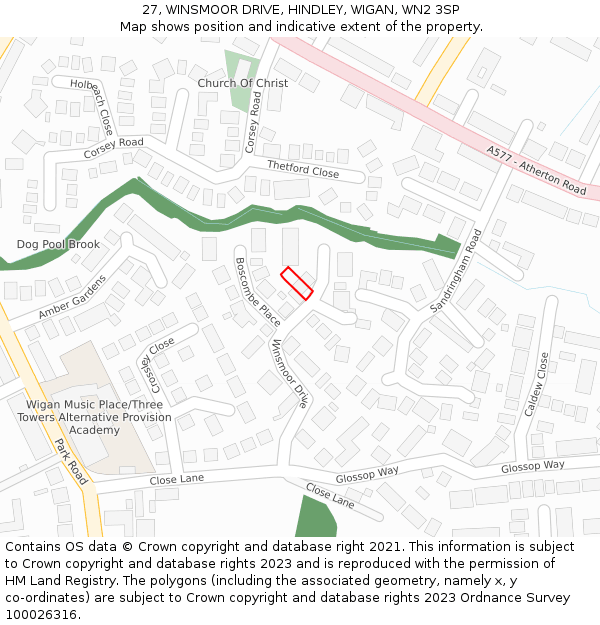 27, WINSMOOR DRIVE, HINDLEY, WIGAN, WN2 3SP: Location map and indicative extent of plot