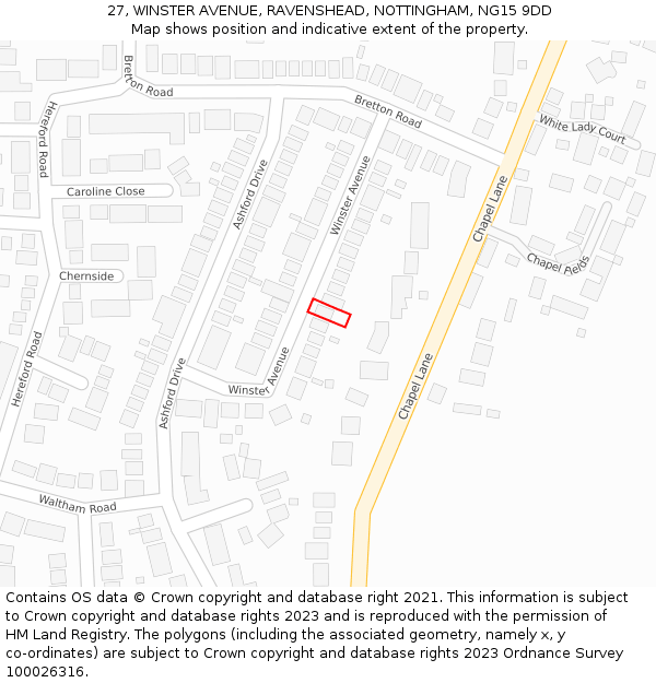 27, WINSTER AVENUE, RAVENSHEAD, NOTTINGHAM, NG15 9DD: Location map and indicative extent of plot