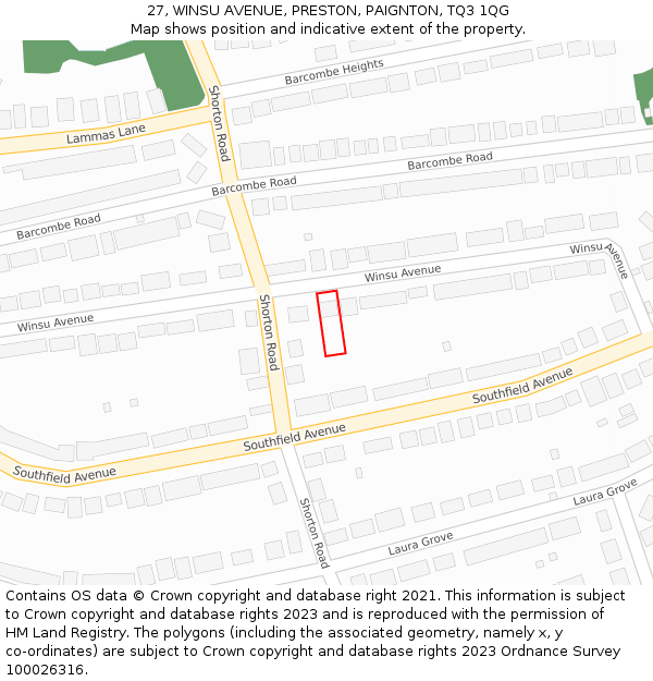 27, WINSU AVENUE, PRESTON, PAIGNTON, TQ3 1QG: Location map and indicative extent of plot