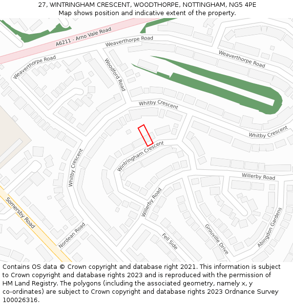27, WINTRINGHAM CRESCENT, WOODTHORPE, NOTTINGHAM, NG5 4PE: Location map and indicative extent of plot