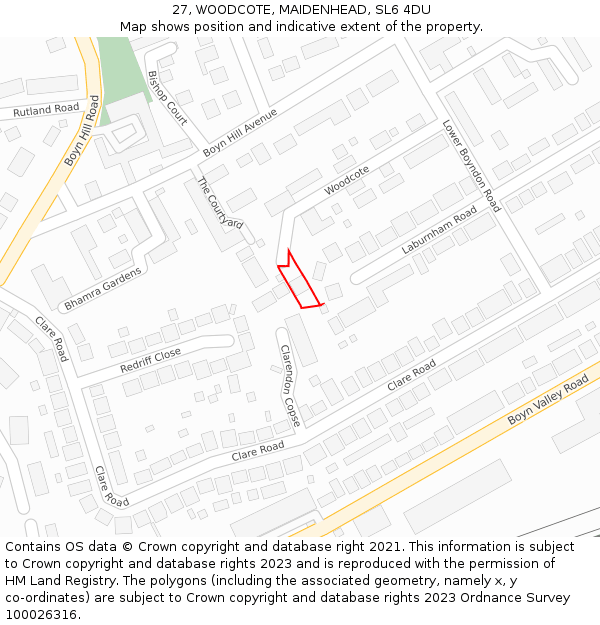 27, WOODCOTE, MAIDENHEAD, SL6 4DU: Location map and indicative extent of plot