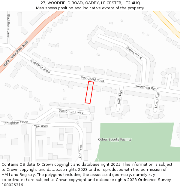 27, WOODFIELD ROAD, OADBY, LEICESTER, LE2 4HQ: Location map and indicative extent of plot