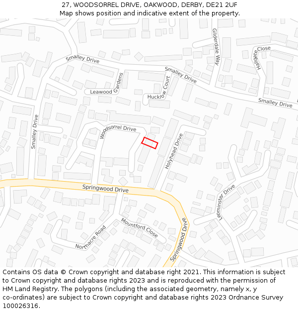 27, WOODSORREL DRIVE, OAKWOOD, DERBY, DE21 2UF: Location map and indicative extent of plot