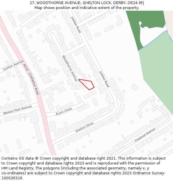 27, WOODTHORNE AVENUE, SHELTON LOCK, DERBY, DE24 9FJ: Location map and indicative extent of plot