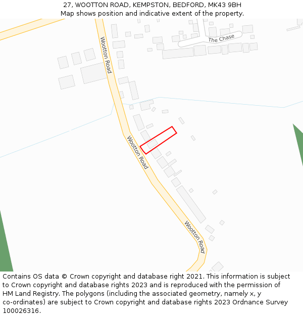 27, WOOTTON ROAD, KEMPSTON, BEDFORD, MK43 9BH: Location map and indicative extent of plot
