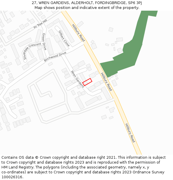 27, WREN GARDENS, ALDERHOLT, FORDINGBRIDGE, SP6 3PJ: Location map and indicative extent of plot