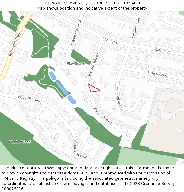 27, WYVERN AVENUE, HUDDERSFIELD, HD3 4BH: Location map and indicative extent of plot