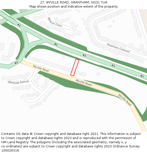 27, WYVILLE ROAD, GRANTHAM, NG31 7UA: Location map and indicative extent of plot