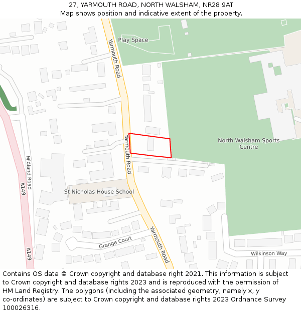 27, YARMOUTH ROAD, NORTH WALSHAM, NR28 9AT: Location map and indicative extent of plot