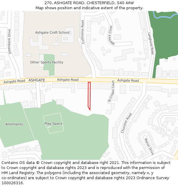 270, ASHGATE ROAD, CHESTERFIELD, S40 4AW: Location map and indicative extent of plot