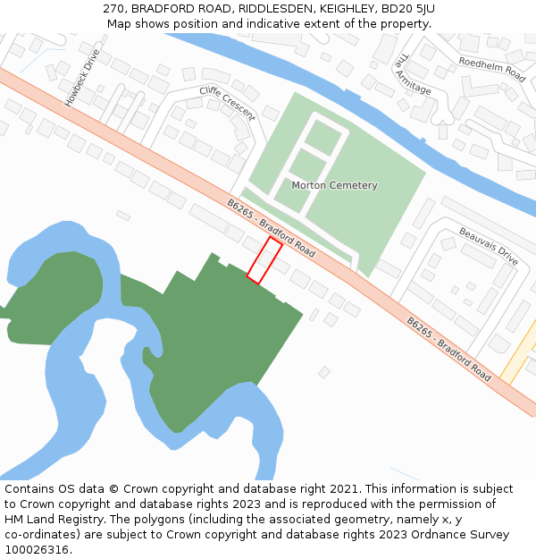 270, BRADFORD ROAD, RIDDLESDEN, KEIGHLEY, BD20 5JU: Location map and indicative extent of plot