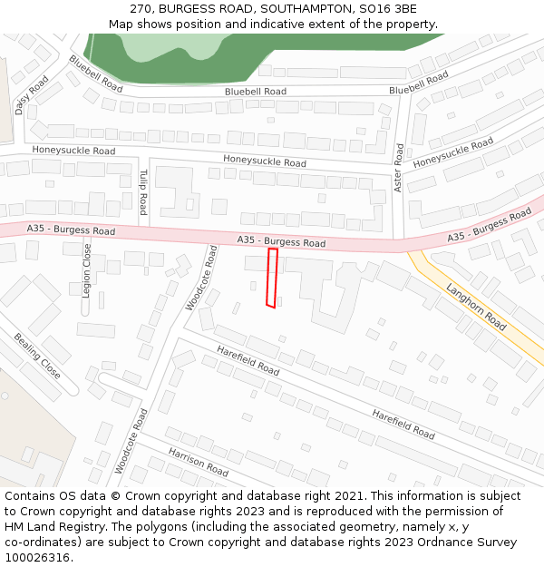 270, BURGESS ROAD, SOUTHAMPTON, SO16 3BE: Location map and indicative extent of plot