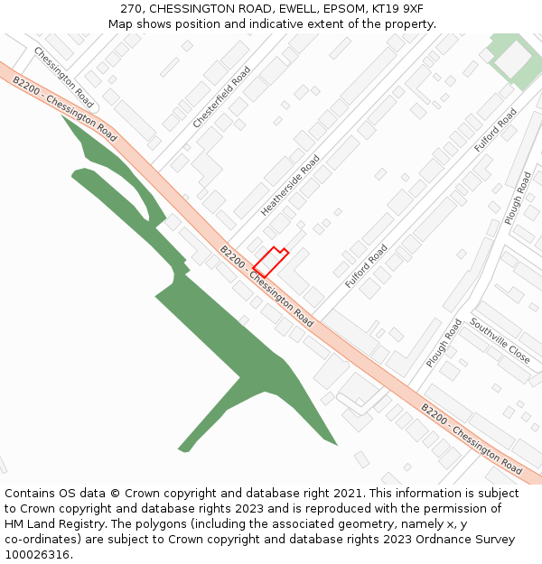 270, CHESSINGTON ROAD, EWELL, EPSOM, KT19 9XF: Location map and indicative extent of plot