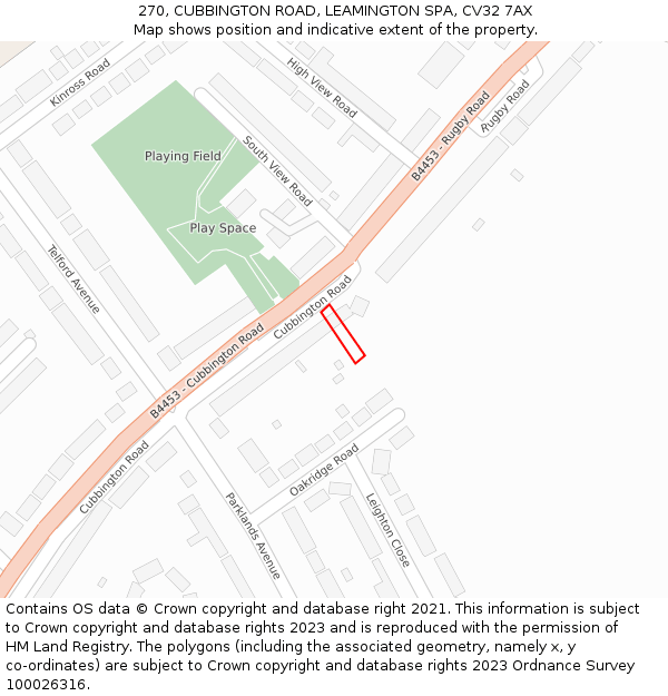 270, CUBBINGTON ROAD, LEAMINGTON SPA, CV32 7AX: Location map and indicative extent of plot
