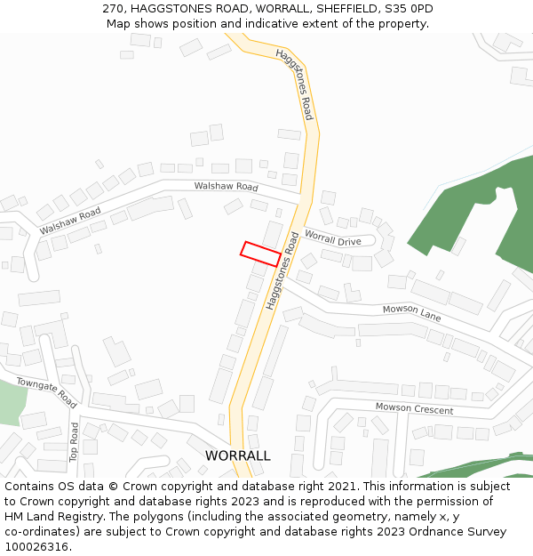 270, HAGGSTONES ROAD, WORRALL, SHEFFIELD, S35 0PD: Location map and indicative extent of plot