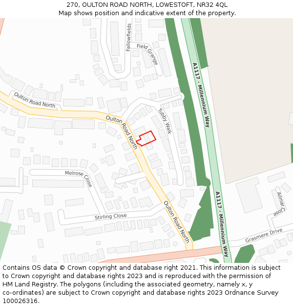 270, OULTON ROAD NORTH, LOWESTOFT, NR32 4QL: Location map and indicative extent of plot
