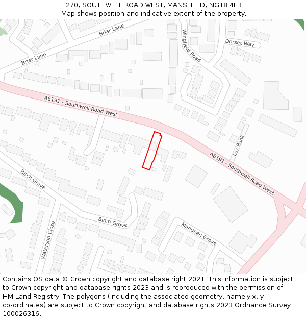 270, SOUTHWELL ROAD WEST, MANSFIELD, NG18 4LB: Location map and indicative extent of plot