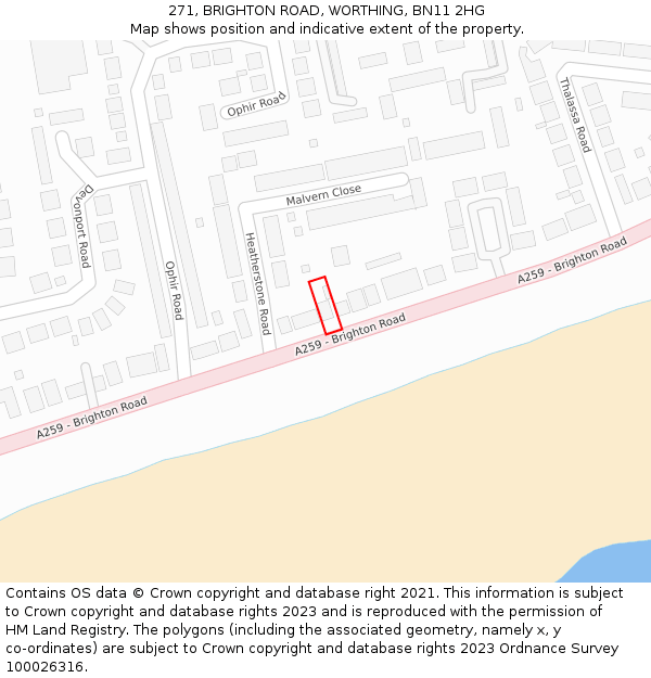 271, BRIGHTON ROAD, WORTHING, BN11 2HG: Location map and indicative extent of plot
