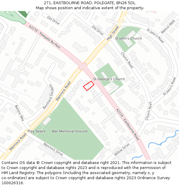 271, EASTBOURNE ROAD, POLEGATE, BN26 5DL: Location map and indicative extent of plot