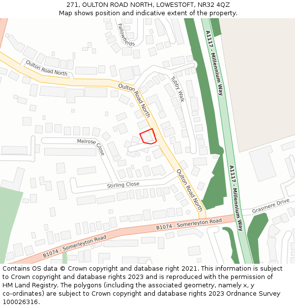 271, OULTON ROAD NORTH, LOWESTOFT, NR32 4QZ: Location map and indicative extent of plot