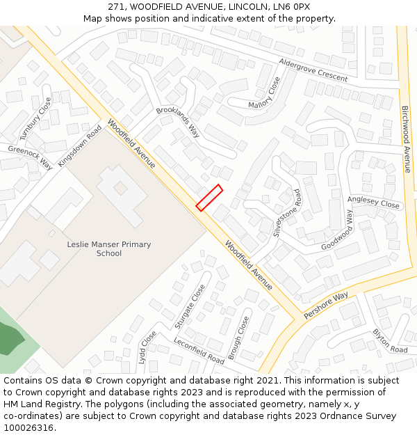 271, WOODFIELD AVENUE, LINCOLN, LN6 0PX: Location map and indicative extent of plot