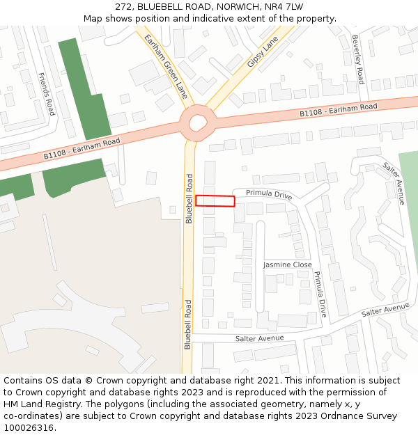272, BLUEBELL ROAD, NORWICH, NR4 7LW: Location map and indicative extent of plot