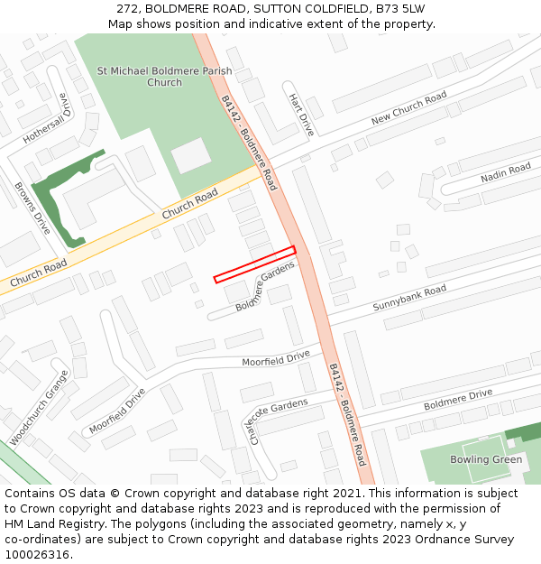 272, BOLDMERE ROAD, SUTTON COLDFIELD, B73 5LW: Location map and indicative extent of plot