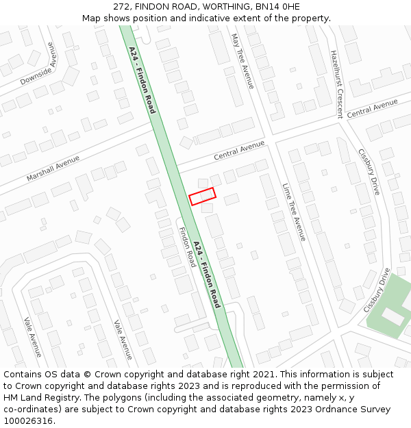 272, FINDON ROAD, WORTHING, BN14 0HE: Location map and indicative extent of plot