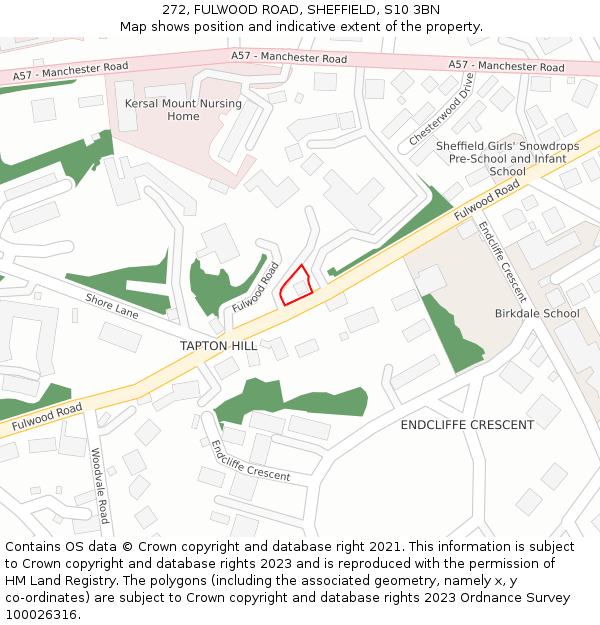 272, FULWOOD ROAD, SHEFFIELD, S10 3BN: Location map and indicative extent of plot