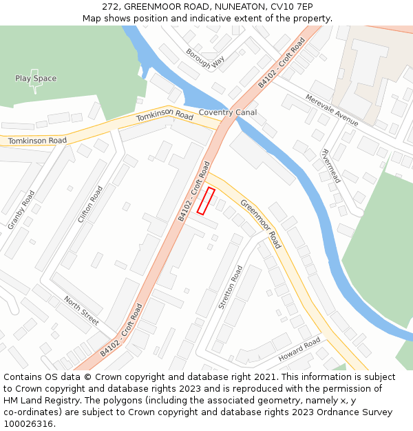 272, GREENMOOR ROAD, NUNEATON, CV10 7EP: Location map and indicative extent of plot