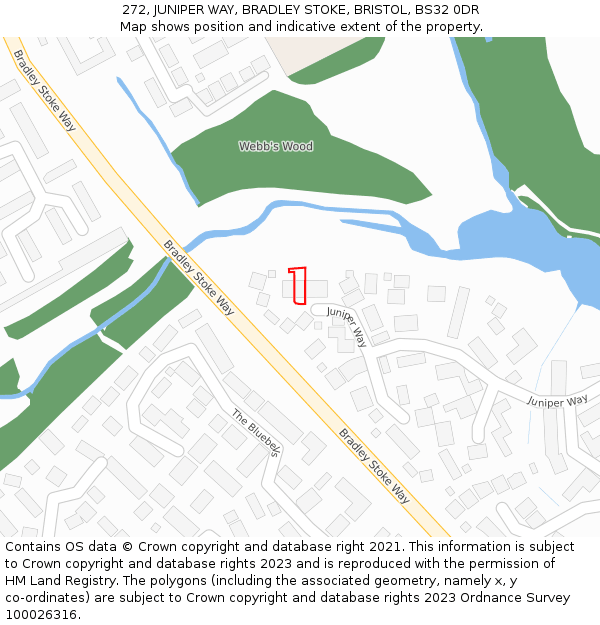 272, JUNIPER WAY, BRADLEY STOKE, BRISTOL, BS32 0DR: Location map and indicative extent of plot