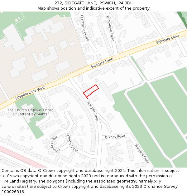 272, SIDEGATE LANE, IPSWICH, IP4 3DH: Location map and indicative extent of plot