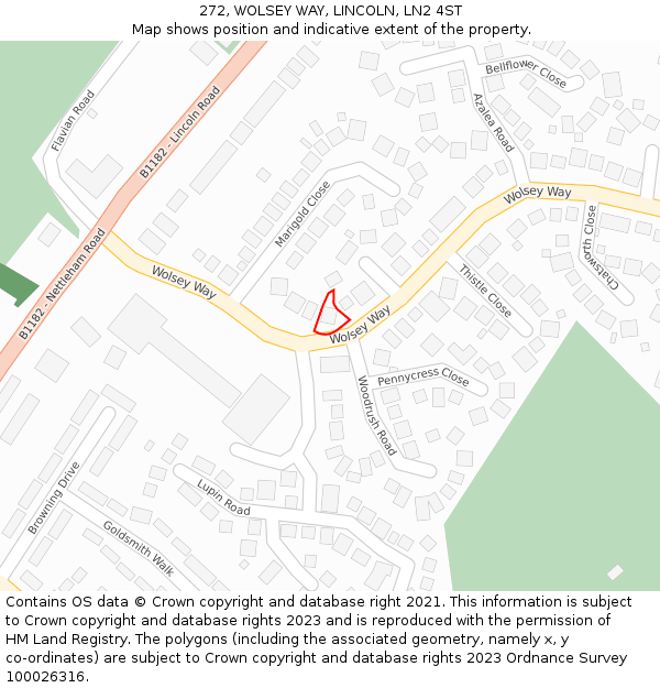 272, WOLSEY WAY, LINCOLN, LN2 4ST: Location map and indicative extent of plot