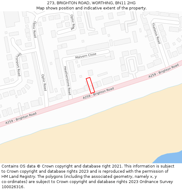 273, BRIGHTON ROAD, WORTHING, BN11 2HG: Location map and indicative extent of plot