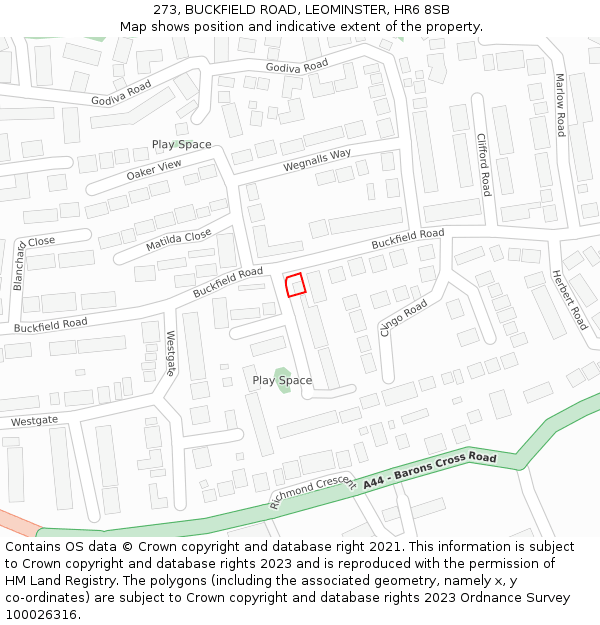 273, BUCKFIELD ROAD, LEOMINSTER, HR6 8SB: Location map and indicative extent of plot