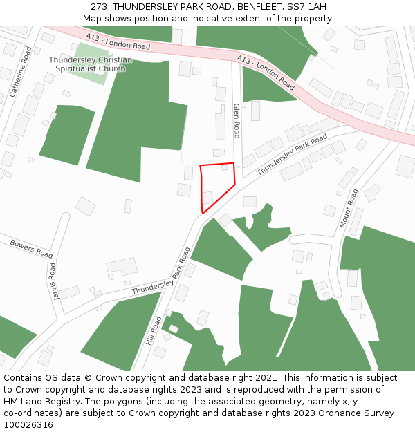 273, THUNDERSLEY PARK ROAD, BENFLEET, SS7 1AH: Location map and indicative extent of plot