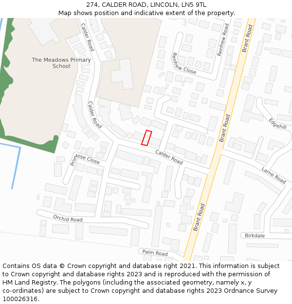 274, CALDER ROAD, LINCOLN, LN5 9TL: Location map and indicative extent of plot